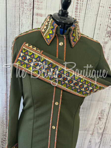 Olive Green, Navy Blue, Rust & Tan Day Shirt Set (Large)