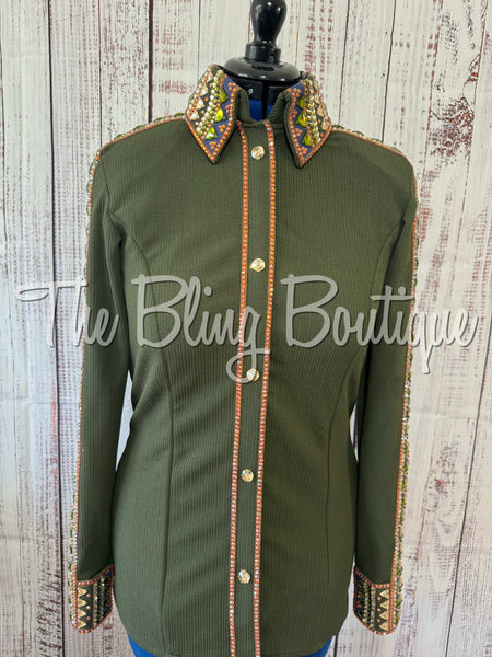 Olive Green, Navy Blue, Rust & Tan Day Shirt Set (Large)