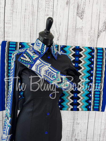 Black, Royal Blue, Turquoise & White Day Shirt Set (Small)