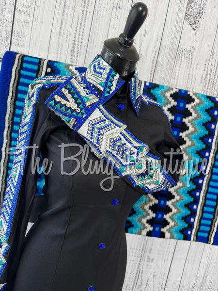 Black, Royal Blue, Turquoise & White Day Shirt Set (Small)