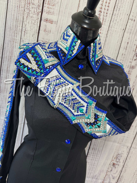 Black, Royal Blue, Turquoise & White Day Shirt Set (Small)