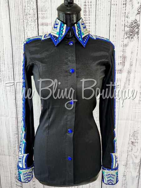 Black, Royal Blue, Turquoise & White Day Shirt Set (Small)