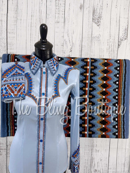 RE-ORDER Ice Blue, Periwinkle & Copper Day Shirt Set (Choose Your Size)