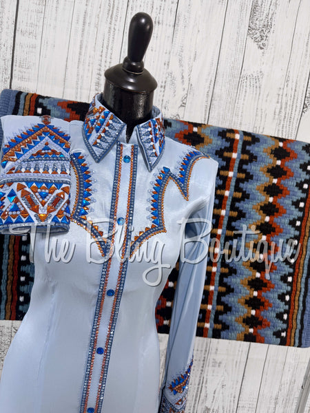 RE-ORDER Ice Blue, Periwinkle & Copper Day Shirt Set (Choose Your Size)