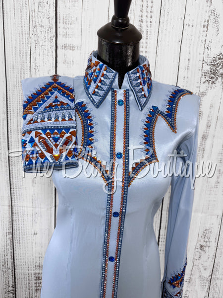 RE-ORDER Ice Blue, Periwinkle & Copper Day Shirt Set (Choose Your Size)