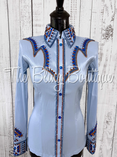 RE-ORDER Ice Blue, Periwinkle & Copper Day Shirt Set (Choose Your Size)
