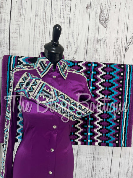 RE-ORDER Grape, Turquoise, Black & White Day Shirt Set (Choose Your Size)
