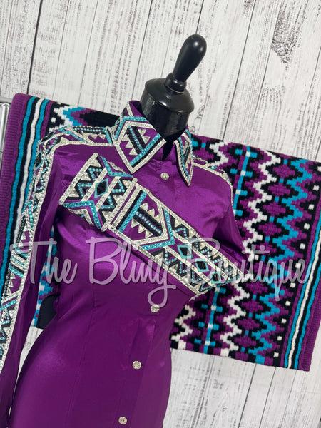RE-ORDER Grape, Turquoise, Black & White Day Shirt Set (Choose Your Size)