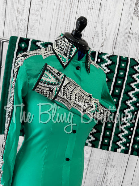 Kelly Green, Silver, Black & White Day Shirt Set (Medium)