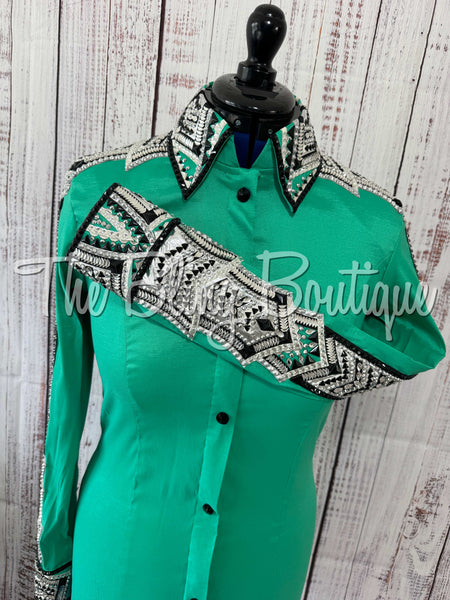 Kelly Green, Silver, Black & White Day Shirt Set (Medium)