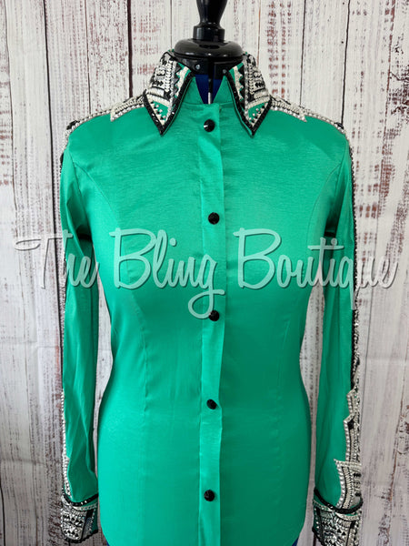 Kelly Green, Silver, Black & White Day Shirt Set (Medium)