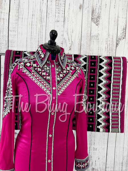 Fuchsia, Grey & Black Day Shirt Set (Medium)