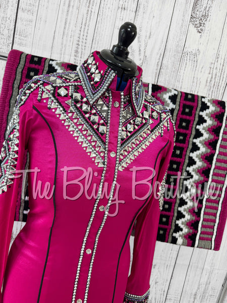 Fuchsia, Grey & Black Day Shirt Set (Medium)