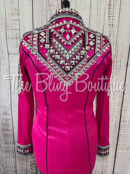 Fuchsia, Grey & Black Day Shirt Set (Medium)