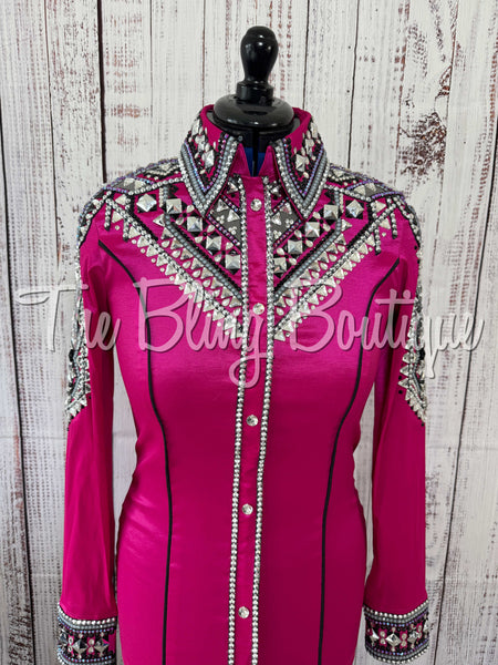 Fuchsia, Grey & Black Day Shirt Set (Medium)