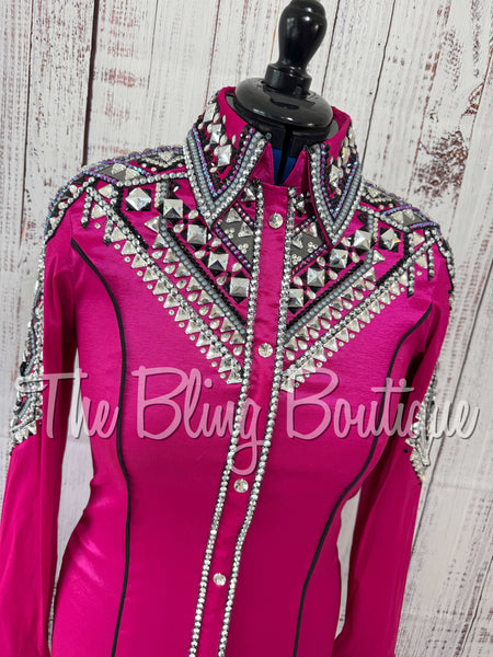 Fuchsia, Grey & Black Day Shirt Set (Medium)