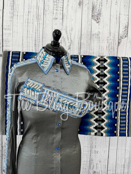Grey & Shades Of Blue Day Shirt Set (Medium)