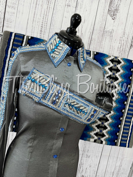 Grey & Shades Of Blue Day Shirt Set (Medium)