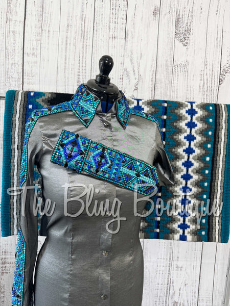 RE-ORDER Grey, Turquoise & Royal Blue Day Shirt Set (Choose Your Size)
