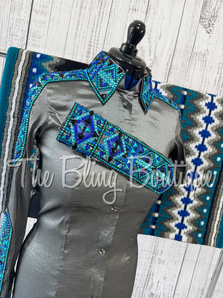 RE-ORDER Grey, Turquoise & Royal Blue Day Shirt Set (Choose Your Size)