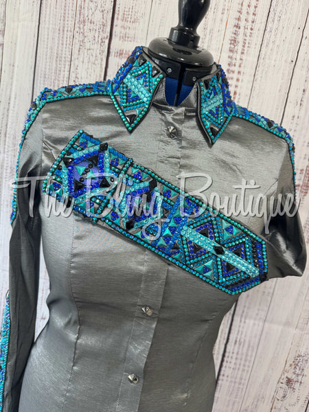 RE-ORDER Grey, Turquoise & Royal Blue Day Shirt Set (Choose Your Size)