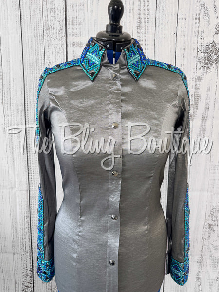 RE-ORDER Grey, Turquoise & Royal Blue Day Shirt Set (Choose Your Size)