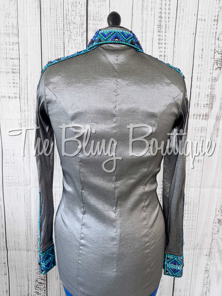 RE-ORDER Grey, Turquoise & Royal Blue Day Shirt Set (Choose Your Size)