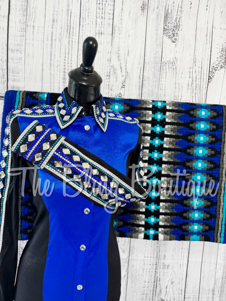 Royal Blue, Turquoise & Black Day Shirt Set (Small)