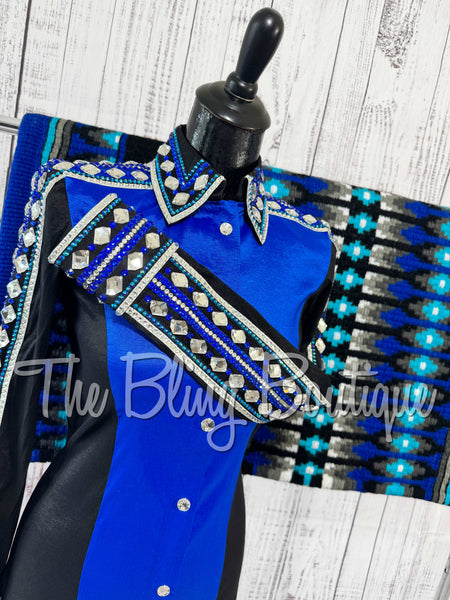Royal Blue, Turquoise & Black Day Shirt Set (Small)