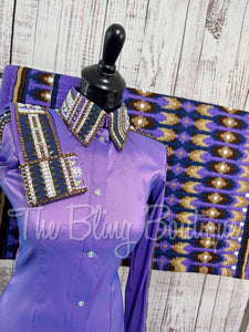 Lavender, Navy & Bronze Day Shirt Set (XS/S)