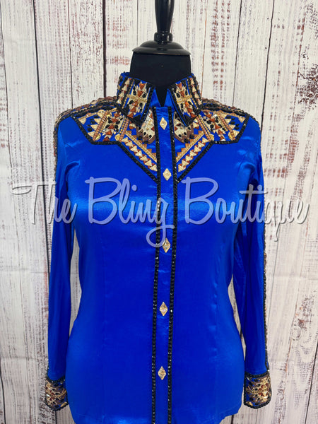 Royal Blue, Copper, Tan, Brown & Black Aztec Day Shirt Set (XL)