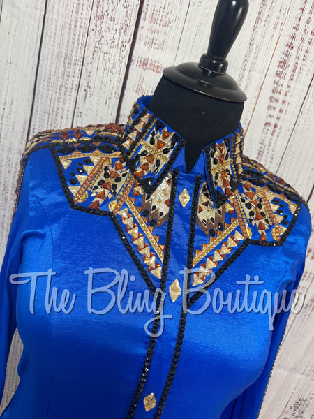 Royal Blue, Copper, Tan, Brown & Black Aztec Day Shirt Set (XL)