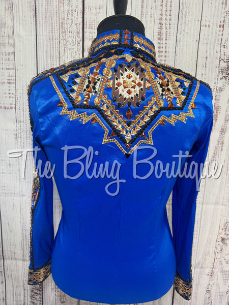 Royal Blue, Copper, Tan, Brown & Black Aztec Day Shirt Set (XL)