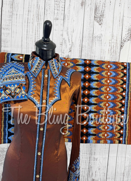 RE-ORDER Rust, Periwinkle, Blue & Tan Day Shirt Set (Choose Your Size)