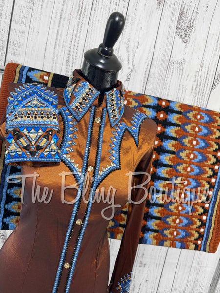 RE-ORDER Rust, Periwinkle, Blue & Tan Day Shirt Set (Choose Your Size)