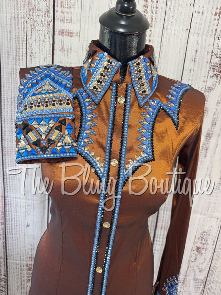 RE-ORDER Rust, Periwinkle, Blue & Tan Day Shirt Set (Choose Your Size)