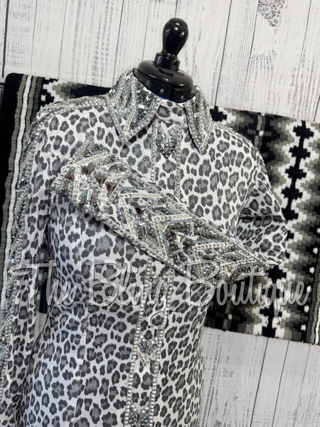Grey & White Leopard Print Day Shirt Set (Small)