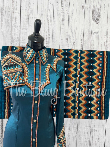 RE-ORDER Ocean Teal, Rust, Black & Tan Day Shirt Set (Choose Your Size)