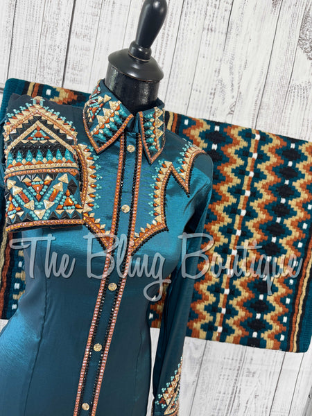RE-ORDER Ocean Teal, Rust, Black & Tan Day Shirt Set (Choose Your Size)