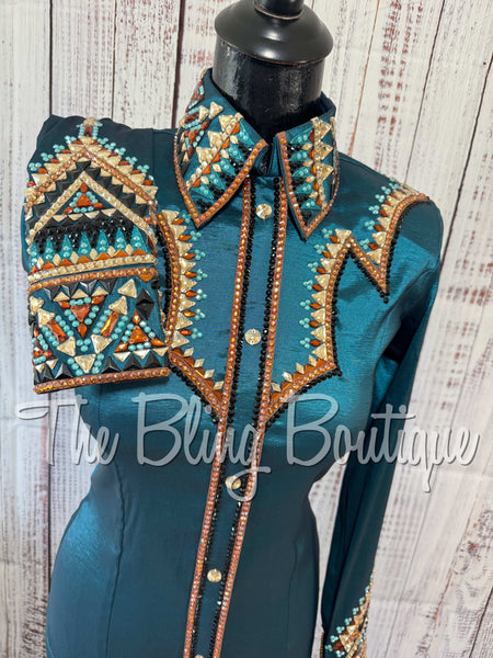 RE-ORDER Ocean Teal, Rust, Black & Tan Day Shirt Set (Choose Your Size)