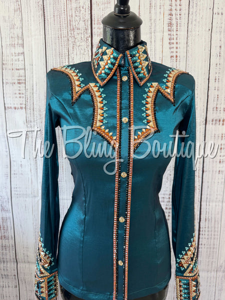 RE-ORDER Ocean Teal, Rust, Black & Tan Day Shirt Set (Choose Your Size)