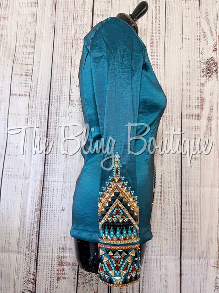 RE-ORDER Ocean Teal, Rust, Black & Tan Day Shirt Set (Choose Your Size)