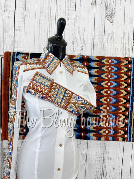 RE-ORDER White, Copper, Blue & Tan Day Shirt Set (Choose Your Size)