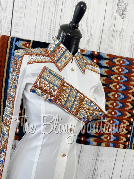 RE-ORDER White, Copper, Blue & Tan Day Shirt Set (Choose Your Size)