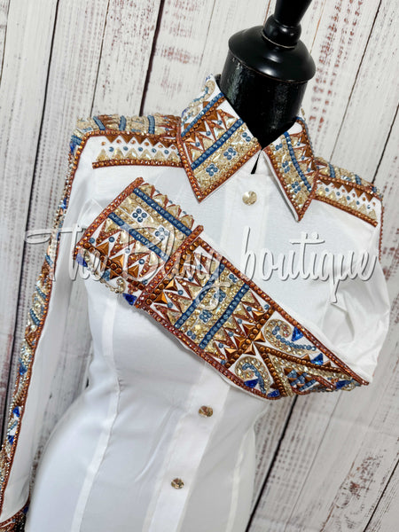 RE-ORDER White, Copper, Blue & Tan Day Shirt Set (Choose Your Size)
