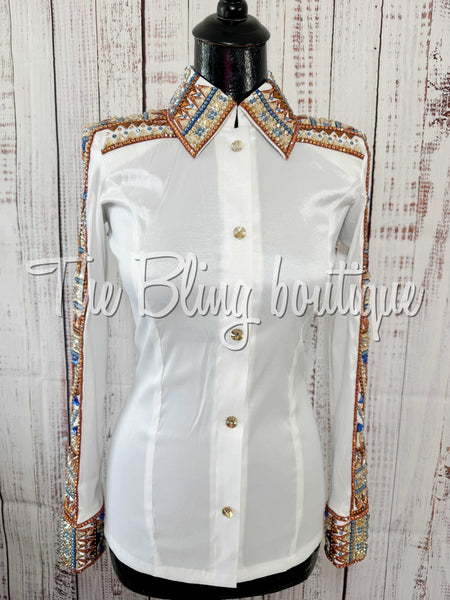 RE-ORDER White, Copper, Blue & Tan Day Shirt Set (Choose Your Size)