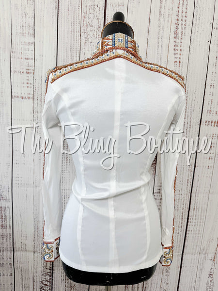 RE-ORDER White, Copper, Blue & Tan Day Shirt Set (Choose Your Size)