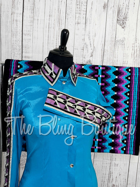 Dark Turquoise, Berry, White & Black Day Shirt Set (2XL)