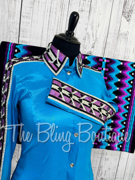 Dark Turquoise, Berry, White & Black Day Shirt Set (2XL)