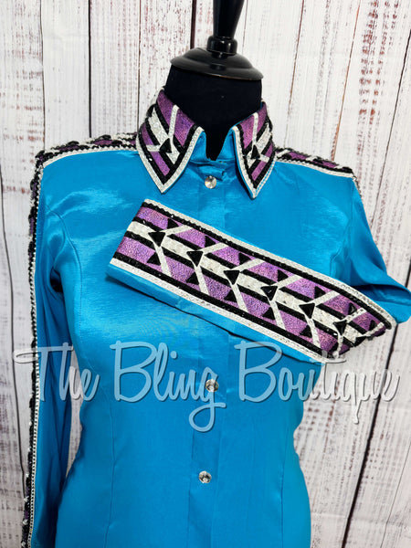 Dark Turquoise, Berry, White & Black Day Shirt Set (2XL)